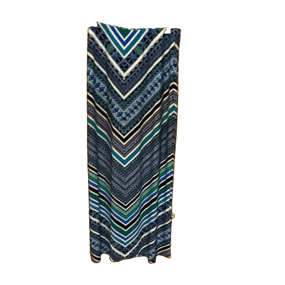 ECI NY Women's A-Line Maxi Skirt M tube dress Blue Green Geometric Bohemian